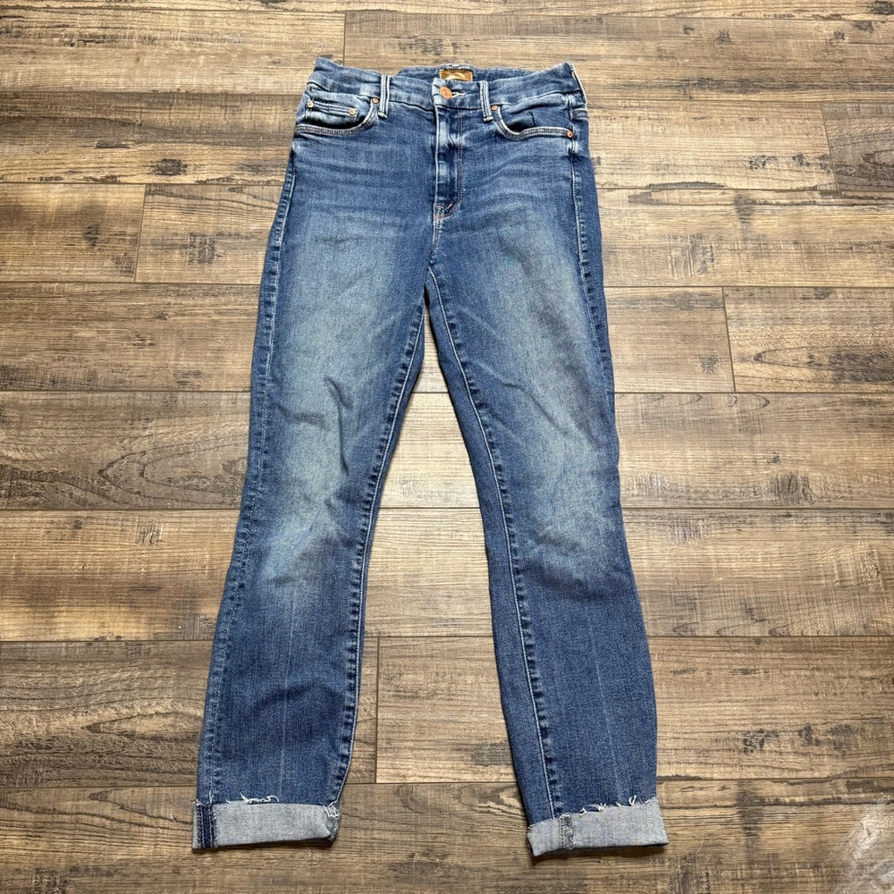 MOTHER High Waisted Looker Ankle Fray Denim Jeans